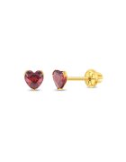 Bebe Gold Cercei Copii din Aur 14K - model Birthstone (zi nastere ianuarie) - forma Inima cu Piatra CZ Red - inchidere cu Filet si Protectie