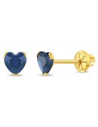 Bebe Gold Cercei Copii din Aur 14K - model Birthstone (zi nastere septembrie) - forma Inima cu Piatra CZ Blue - inchidere cu Filet si Protectie