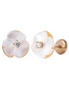 Bebe Gold Cercei Copii din Aur 14K - model Floare Sidef Perla si piatra CZ alba - inchidere cu Filet si Protectie