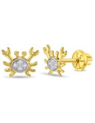 Bebe Gold Cercei din Aur 14K in doua culori pentru Bebelusi si Copii - model Crab Curios cu Pietre CZ clare - inchidere cu Filet si Protectie