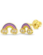Bebe Gold Cercei din Aur 14K pentru Bebelusi si Copii - model Curcubeu cu Email si Pietre CZ clare - inchidere cu Filet si Protectie