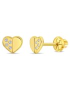 Bebe Gold Cercei din Aur 14K pentru Bebelusi si Copii - model Inimioara cu Pietre CZ - inchidere cu Filet si Protectie