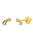 Bebe Gold Cercei din Aur 14K pentru Bebelusi si Copii - model Stea Cazatoare cu Email si Piatra CZ clara - inchidere cu Filet si Protectie