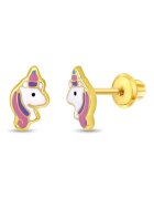 Bebe Gold Cercei din Aur 14K pentru Bebelusi si Copii - model Unicorni cu Email Pastel - inchidere cu Filet si Protectie
