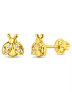 Bebe Gold Cercei din Aur 14K pentru Copii – Buburuza cu Pietre CZ - inchidere cu Filet si Protectie