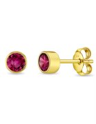 Bebe Gold Cercei din Aur 14K pentru Copii - cu Rubin si montura tip Halo - inchidere cu Fluturas