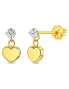 Bebe Gold Cercei din Aur 14K pentru Copii – Inimioara Dangle cu piatra CZ alba - inchidere cu Filet si Protectie
