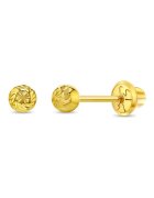 Bebe Gold Cercei din Aur 14K pentru Copii - model Biluta Fatetata Diamond-Cut 4 mm - inchidere cu Filet si Protectie