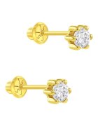 Bebe Gold Cercei din Aur 14K pentru Copii - model Clasic cu Piatra CZ Transparenta 4 mm montata in 6 Gherute - inchidere cu Filet si Protectie