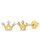 Bebe Gold Cercei din Aur 14K pentru Copii – model Coroana cu Pietre CZ - inchidere cu Filet si Protectie