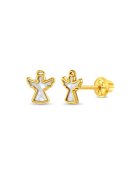 Bebe Gold Cercei din Aur 14K pentru Copii - model Inger cu Inima din Sidef de Perla - inchidere cu Filet si Protectie