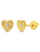 Bebe Gold Cercei din Aur 14K pentru Copii - model Inima cu Razele Soarelui si Piatra CZ Transparenta - inchidere cu Filet si Protectie