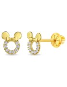 Bebe Gold Cercei din Aur 14K pentru Copii – model Mouse cu Pietre CZ - inchidere cu Filet si Protectie
