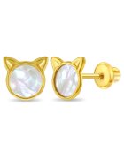 Bebe Gold Cercei din Aur 14K pentru Copii - model Pisicuta cu Sidef Mother of Pearl - inchidere cu Filet si Protectie
