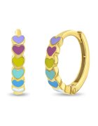Bebe Gold Cercei din Aur 14K pentru Copii si Adolescente - model Cascada Inimioare cu Email Multicolor - inchidere tip Tortita