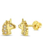 Bebe Gold Cercei din Aur 14K pentru Copii – Unicorn cu Pietre CZ - inchidere cu Filet si Protectie