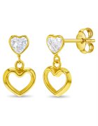 Bebe Gold Cercei din Aur 14K pentru model Heart to Heart Dangle cu Piatra CZ cu