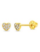 Bebe Gold Cercei din Aur 14K pentru Nou-Nascuti si Bebelusi - model Inimioara cu Pietre CZ clare - inchidere cu Filet si Protectie