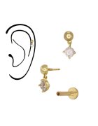 Bebe Gold Piercing din Aur 14K - model Bila Semisfera 3mm cu Charm Mobil CZ - Labret - Prindere Filet - Spate Plat