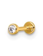 Bebe Gold Piercing Labret din Aur 14K - cu Piatra CZ alba de 2.5mm - Prindere Push-in si Spate Plat – Ideal pentru Upper Lobe