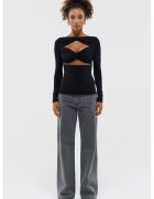 Benu Bluza din amestec de modal - cu guler inalt si fronseuri - Negru