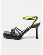 BETSY Sandale de piele ecologica cu barete multiple - Negru/Galben pai/Roz