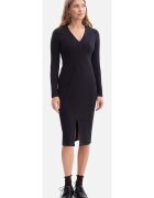 BeWear Rochie creion - B307 negru maneci lungi - decolteu in V - dantela - fara captuseala - lungime midi - Negru