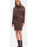 BeWear Rochie mini - B309 maro tricot - fara inchizatoare - top lejer - baza mulata - talie inalta - maneci lungi - cu guler - Maro