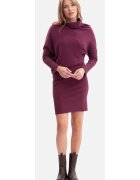BeWear Rochie mini - B309 Pruna tricot - fara inchizatoare - top lejer - baza mulata - talie inalta - maneci lungi - cu guler - Pruna