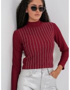 Big Dart Bluza dama - Bluza cu maneca lunga - dungi - Rosu Burgundi - Jerseu -