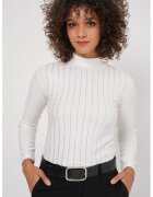 Big Dart Bluza dama - cu dungi - detalii cu pietre - alb - jerseu