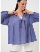 Big Dart Bluza dama - HiCCUP - BDART - volane - decolteu in V - albastru oxford - textil