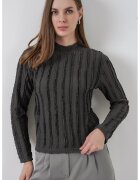 Big Dart Bluza dama - HiCCUP - Bluza Texturata Slim Fit cu Guler Inalt - Gri Carbune - Jerseu