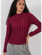 Big Dart Bluza dama - HiCCUP - Bluza Texturata Slim Fit cu Guler Inalt - Rosu Burgundi - Jerseu