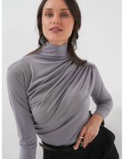 Big Dart Bluza dama - HiCCUP - guler inalt - detalii cu volane - gri - jerseu