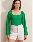 Big Dart Bluza dama - HiCCUP - mulata - poliester/lycra - cu decolteu patrat - detalii cu volane - verde