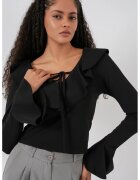 Big Dart Bluza dama - HiCCUP - scurta cu volane - decolteu in V - negru - textil