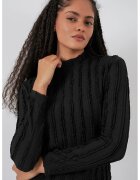 Big Dart Bluza dama - HiCCUP - Texturata Slim Fit - Guler Inalt - Negru - Jerseu - Negru