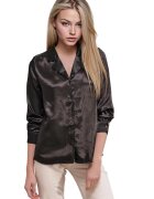 Big Dart Camasa dama HiCCUP - satin - negru - maneca lunga - Negru