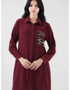Big Dart Camasa de dama BigDart cu maneca lunga - imprimeu leopard - material poliester/ lycra - Rosu Burgund -