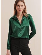 Big Dart Camasi dama - HiCCUP - camasa cu maneca lunga - verde padure - satin