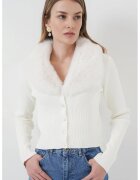Big Dart Cardigan scurt - HiCCUP - poliester/blana artificiala - alb