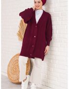 Big Dart Cardigane - Femei - Cardigan jacquard cu decolteu in V si nasturi BDART - Rosu Burgund -