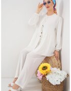 Big Dart Compleu BDART - camasa cu gat rotund si pantaloni largi - alb - textil