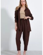Big Dart Compleu dama HiCCUP - camasa cu maneca lunga si pantaloni - viscoza/in - maro