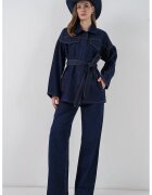 Big Dart Costum dama - HiCCUP - set denim - jacheta cu buzunare - pantaloni drepti - albastru marin - denim