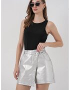 Big Dart Fusta-pantalon - mini - talie inalta - gri argintiu - material textil