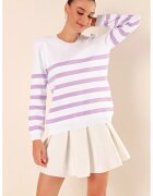 Big Dart Pulover dama - BigDart - acrilic - cu guler rotund - dungi - lila - tricot - Liliac Violet -
