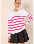 Big Dart Pulover dama - BigDart - cu guler rotund - dungi - tricot - Roz aprins -