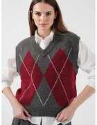 Big Dart Pulover dama - BigDart - vesta cu decolteu in V - model geometric - tricot - Gri carbune -